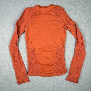 Free People Rust Lace Long Sleeve Top